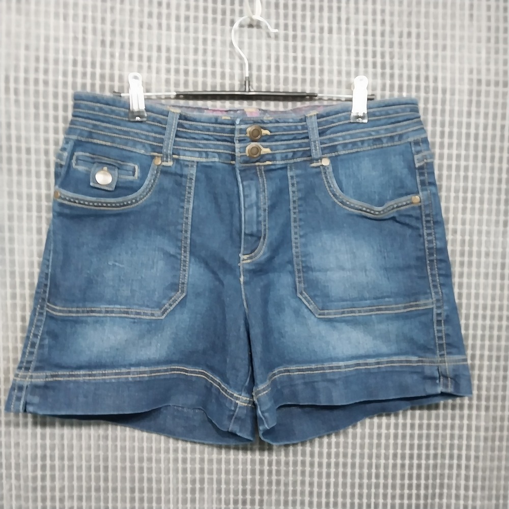 One 5 One Women Denim Shorts‎ High Waist Utility Pockets 10/30 Blue